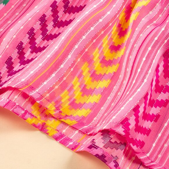 Pink Boho Printed Tasseled Drawstring Ruffled Maxi Skirt - Picture 9 of 10